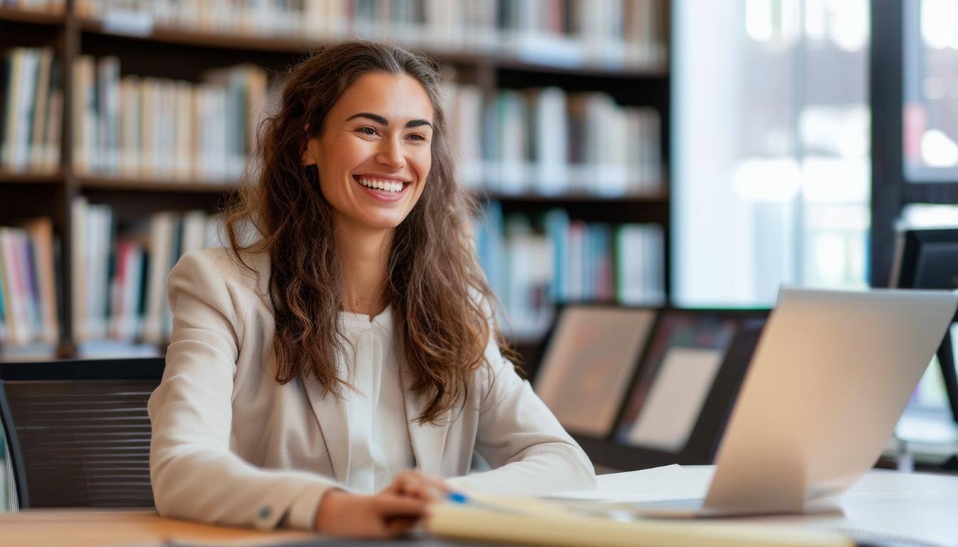 a webinar library website thumbnail with a professionally dressed smiling woman on